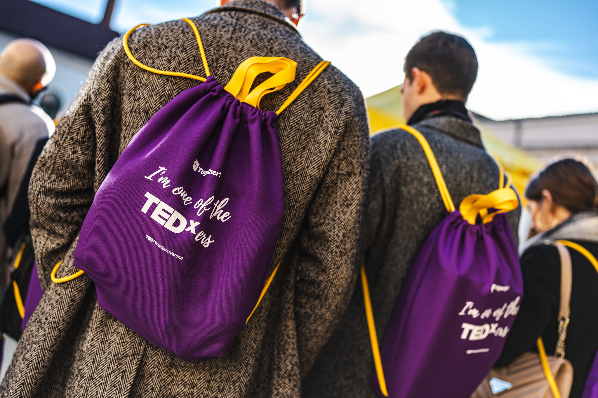 TEDxers purple drawstring bags
