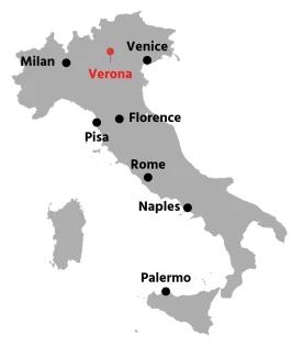 Map of Italy showing Verona's location
