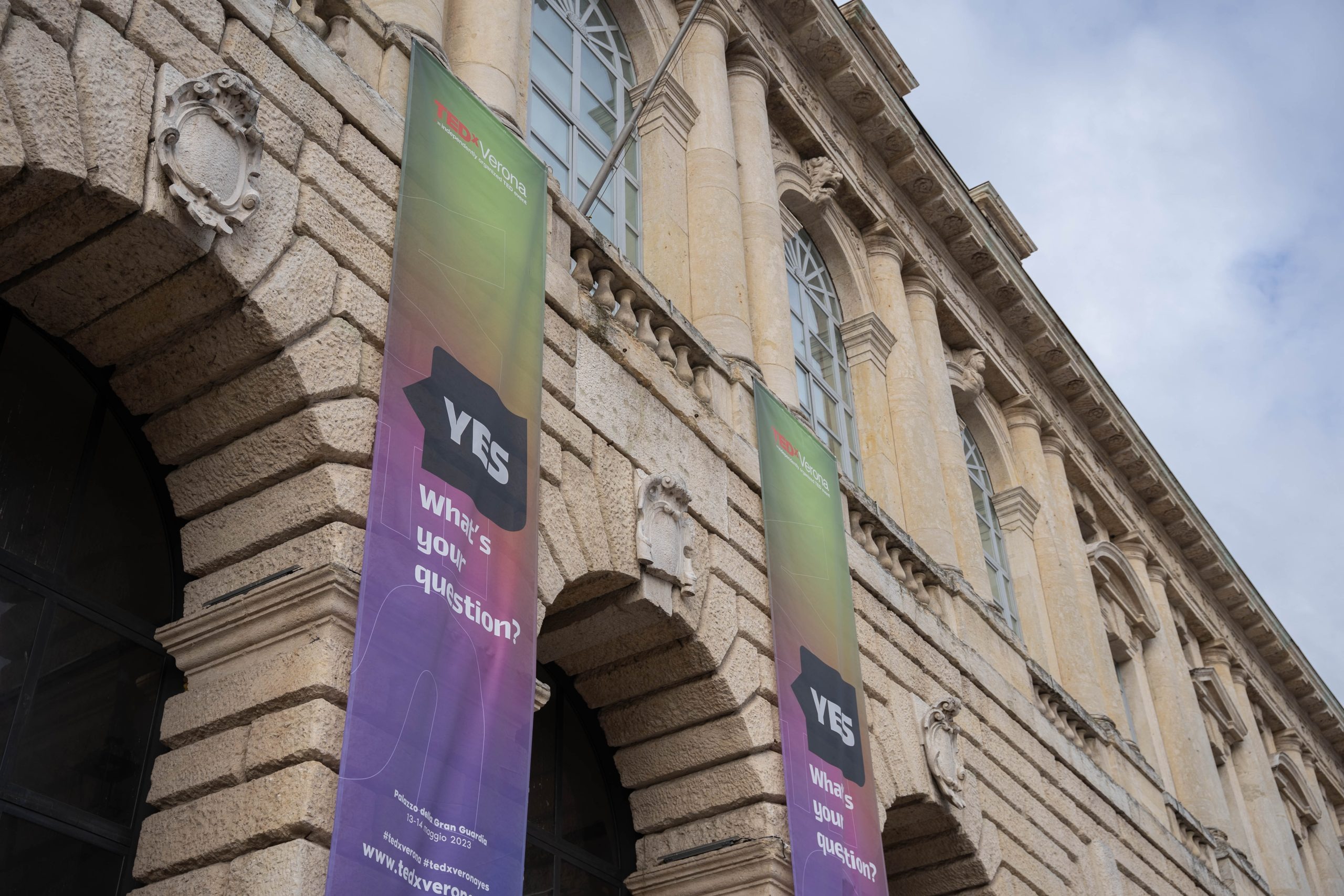 Venue exterior with TEDxVerona banners